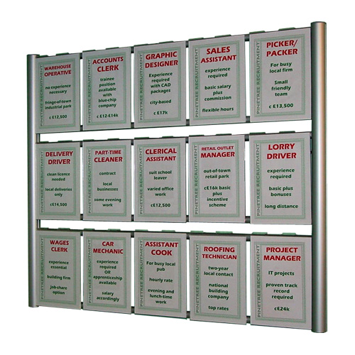 PW3: Wall mounted aluminium 'ladders' with hook-over poster holders 