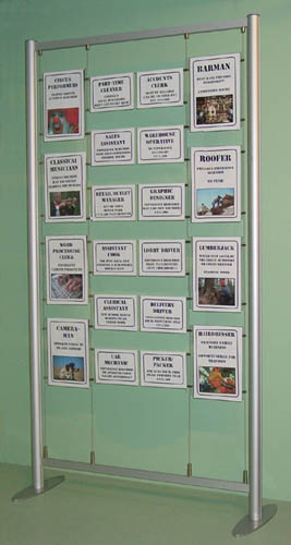 PF1: Free-Standing aluminium frame with suspended clamp-on poster holders