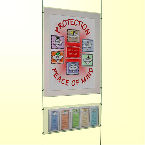 LS1: Leaflet dispensers & optional poster holders clamped to suspended wires 