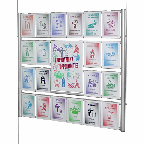 PS3: Suspended aluminium 'ladders' with hook-over poster holders