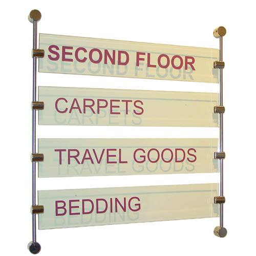 SW6B: Directory slats on wall-mounted suspended wires or bars